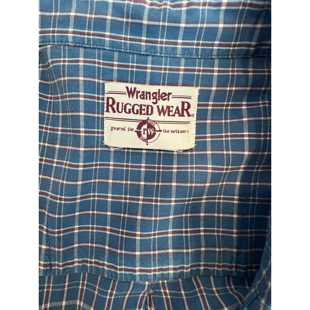 WRANGLER Rugged Wear X-Large Short Sleeve Button Down WESTERN Plaid Cotton Shirt